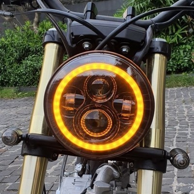 Đầu Đèn Pha LED Độ Xe Moto 2 Bóng Tròn, 2 Vạch, Viền Tròn To