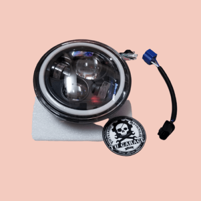 Đầu Đèn Pha LED Độ Xe Moto 2 Bóng Tròn, 2 Vạch, Viền Tròn To